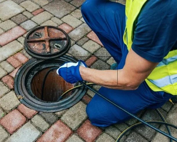 a plumber inspecting a clogged drain with a video camera