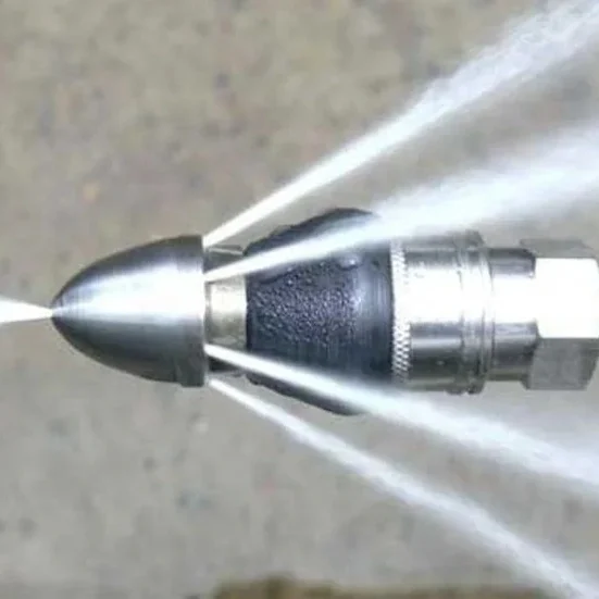 hydrojet spraying water for pipe cleaning