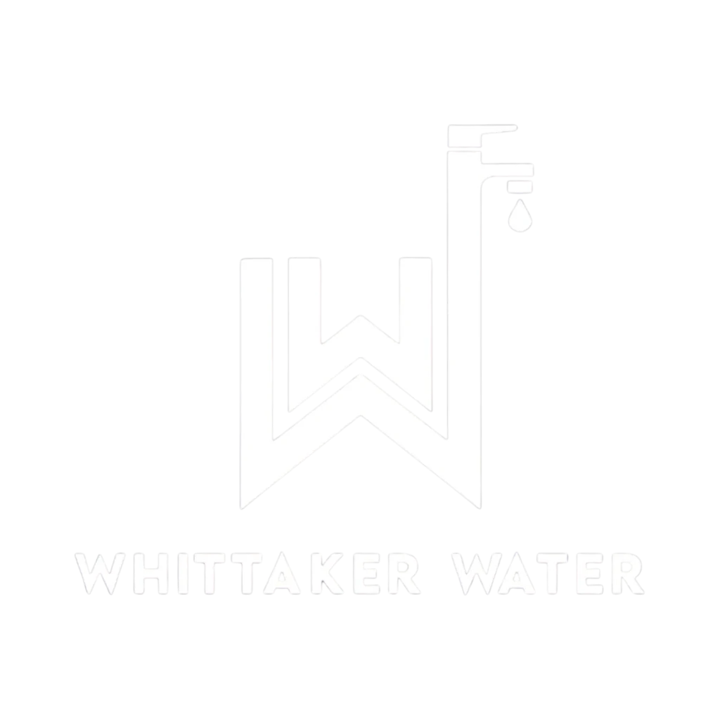 a white whittaker water logo on a transparent background