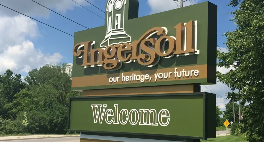 a sign for the town of ingersoll